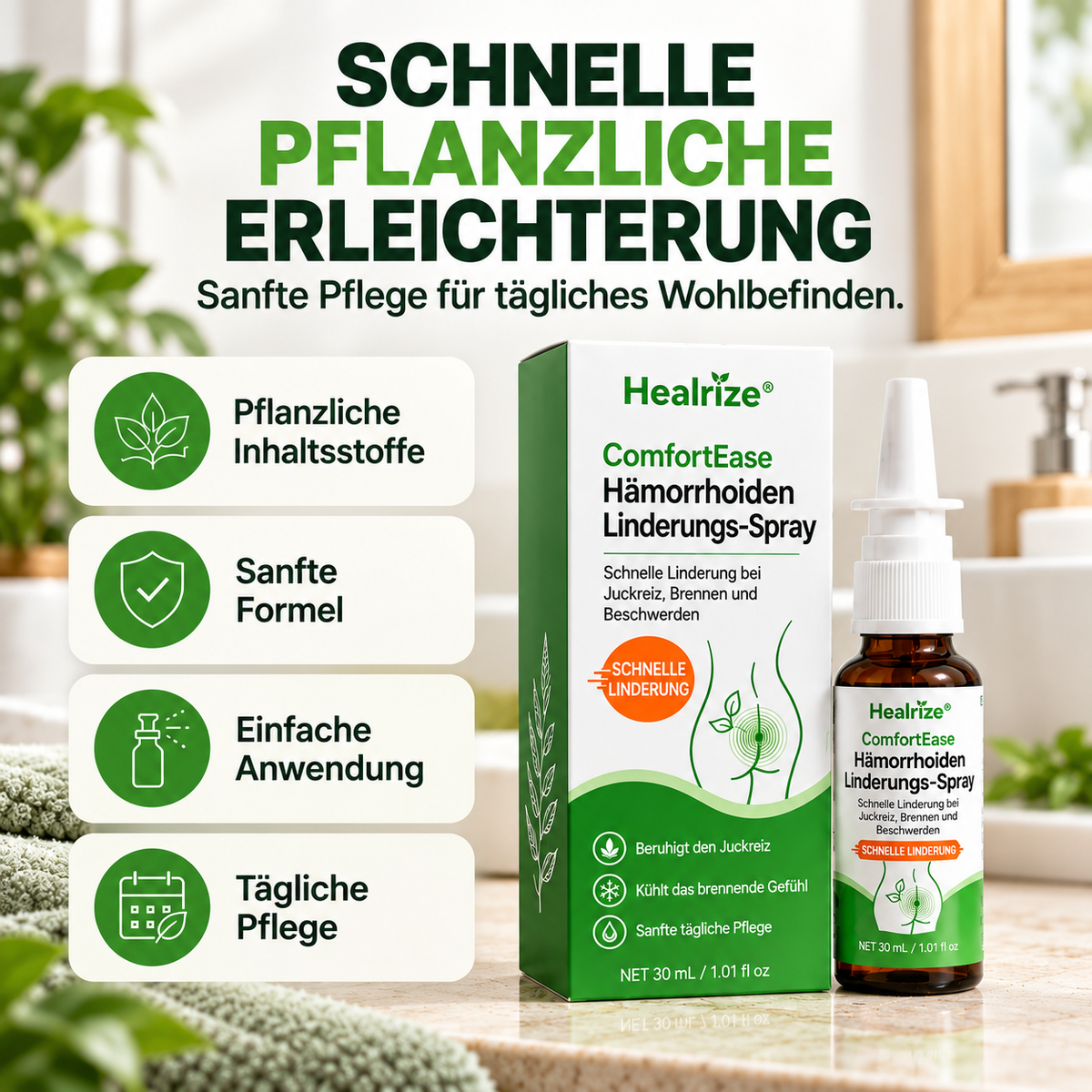 🌿 Healrize® ComfortEase Hämorrhoiden-Relief-Spray 🌿 – Schnelle Linderung bei Juckreiz, Brennen und alltäglichen Beschwerden